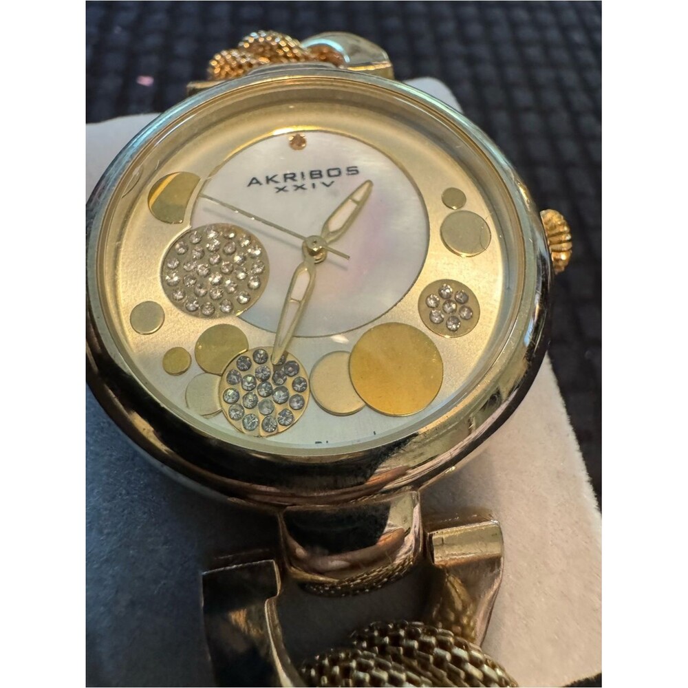 Akribos XXIV Gold Tone Women's Crystal Circle Dial Watch